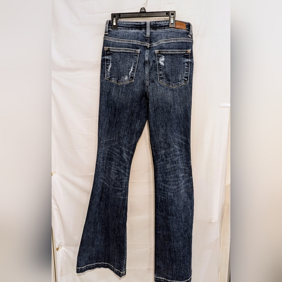 Judy Blue Jeans Womens 5/27  Blue Denim Trouser Flare Button Fly Distressed - Picture 5 of 10